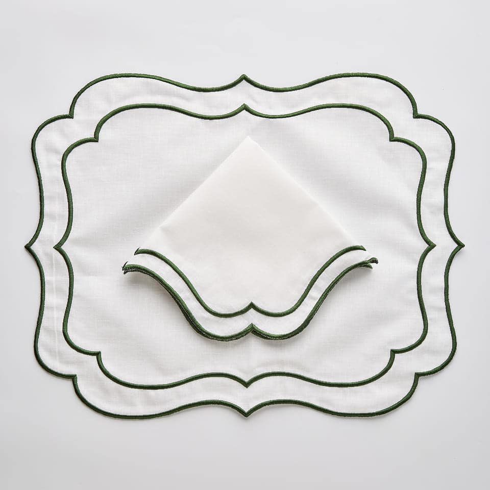 מפיות Aurora פשתן שוליים ירוק כהה | סט 6 - פיית השולחן