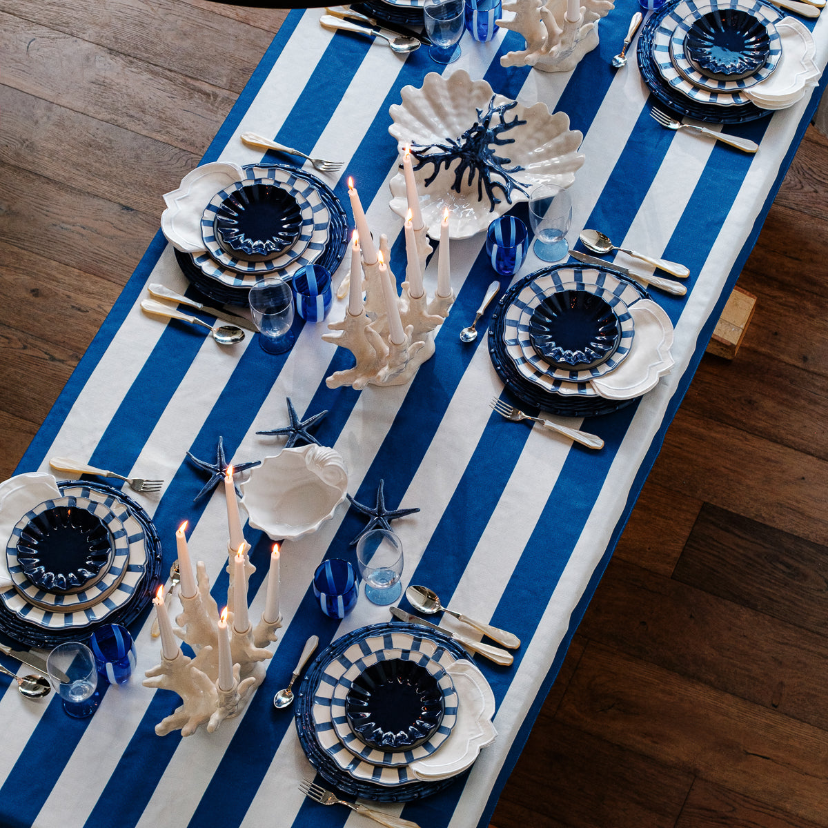 צלחת מנה ראשונה - פסים כחול