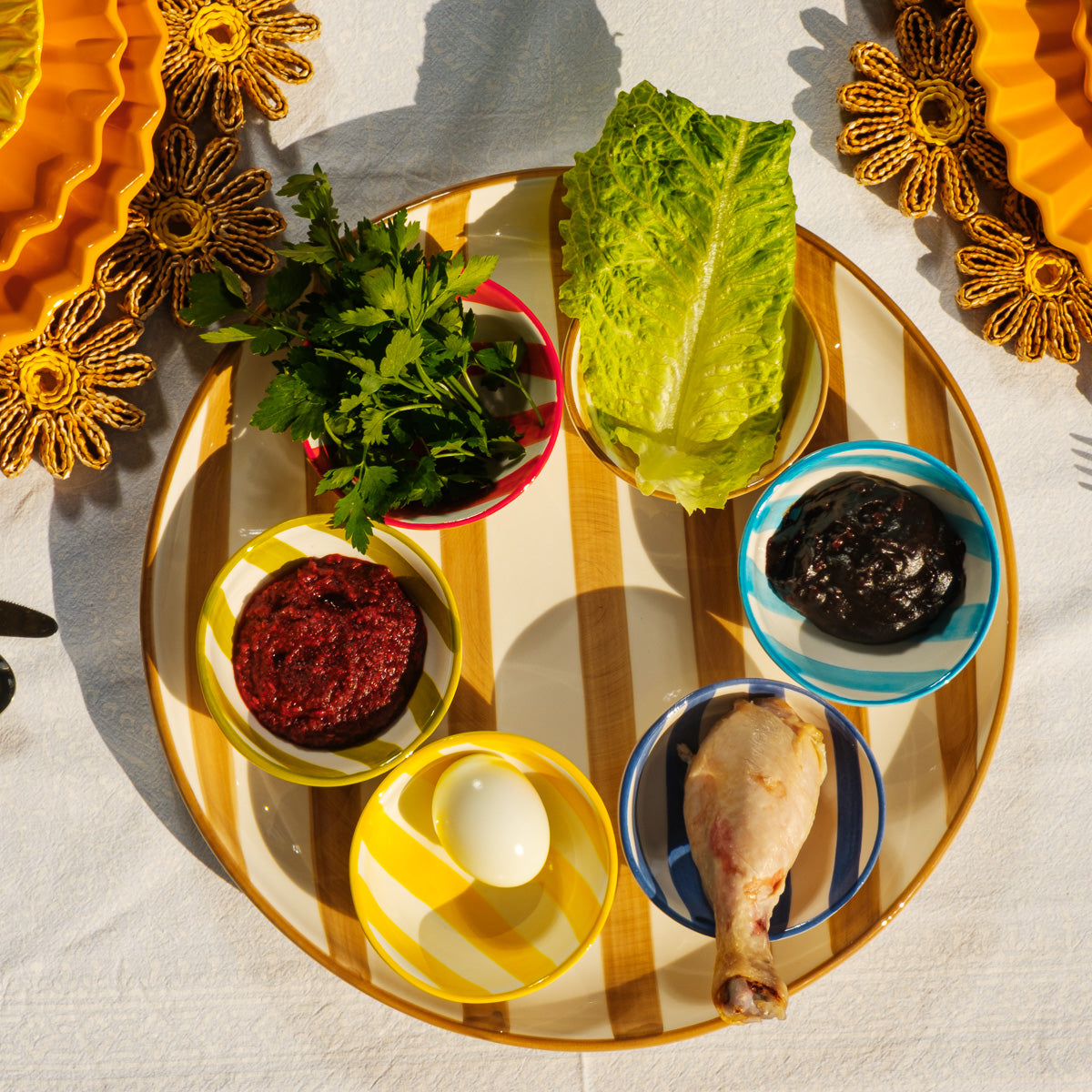 צלחת סדר פסח - פסים צבעוני