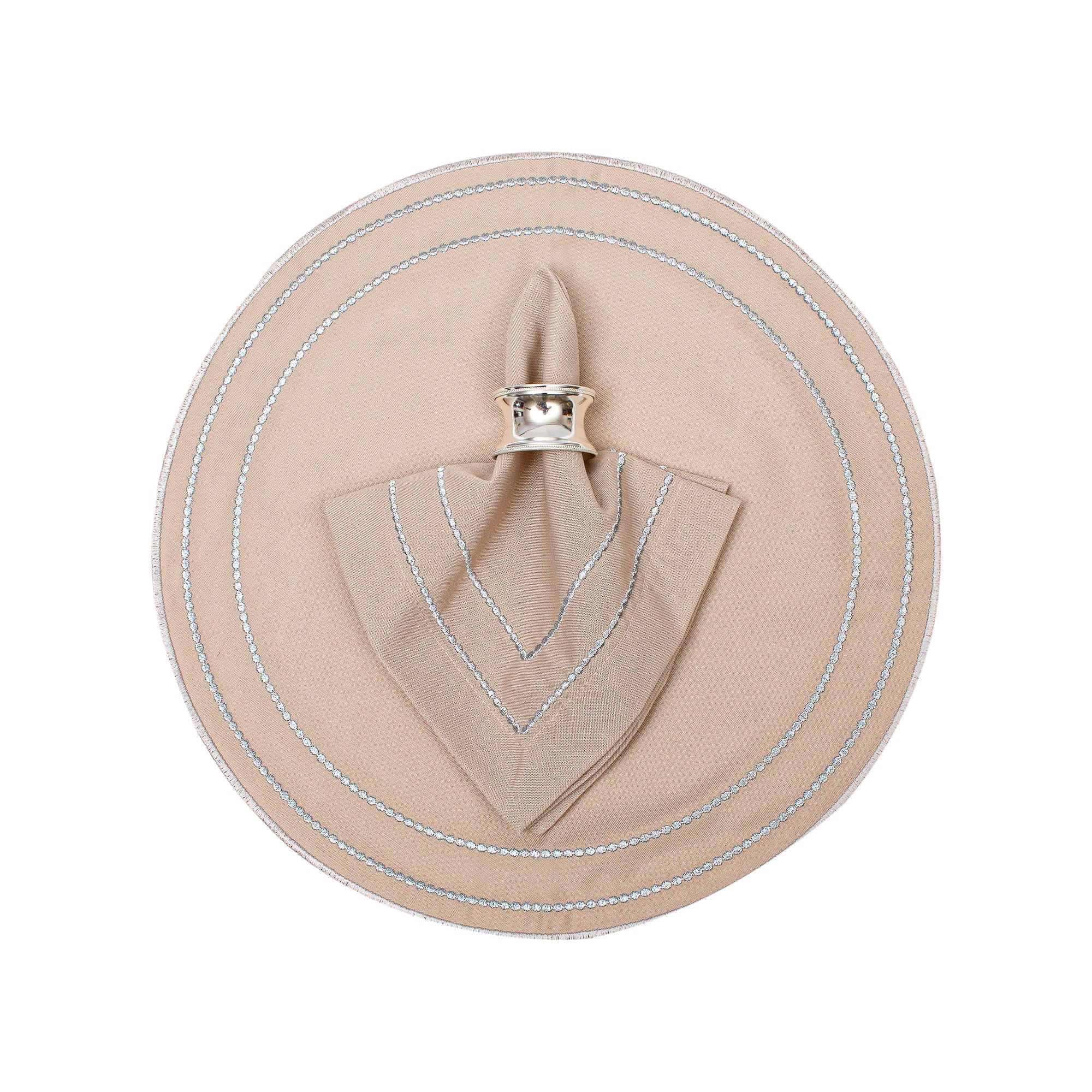 Grace classic khaki with כסףy dots רקמה - פיית השולחן