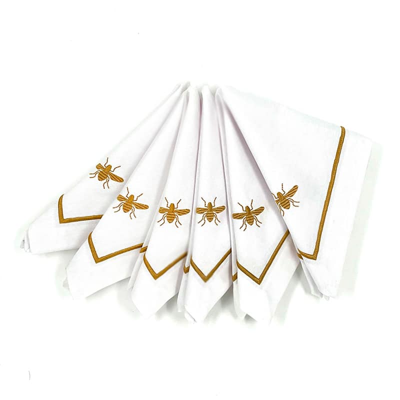 מפית Classic לבן with Golden Bee Embroidery | סט 6 - פיית השולחן