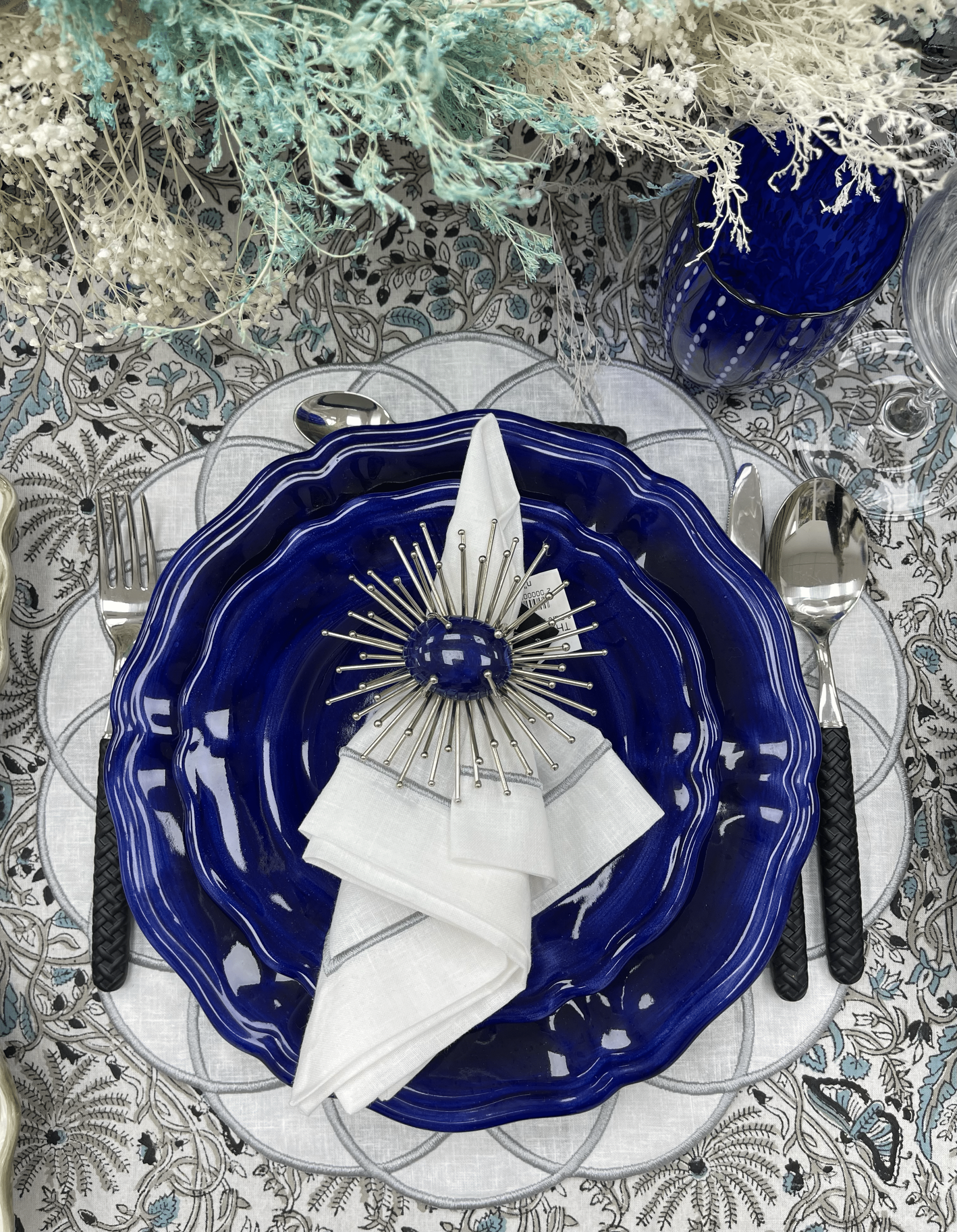 מפית Kaleidoscope placemat and set לבן פשתן and כסף | 6 פלייסמטים, 6 מפיות - פיית השולחן