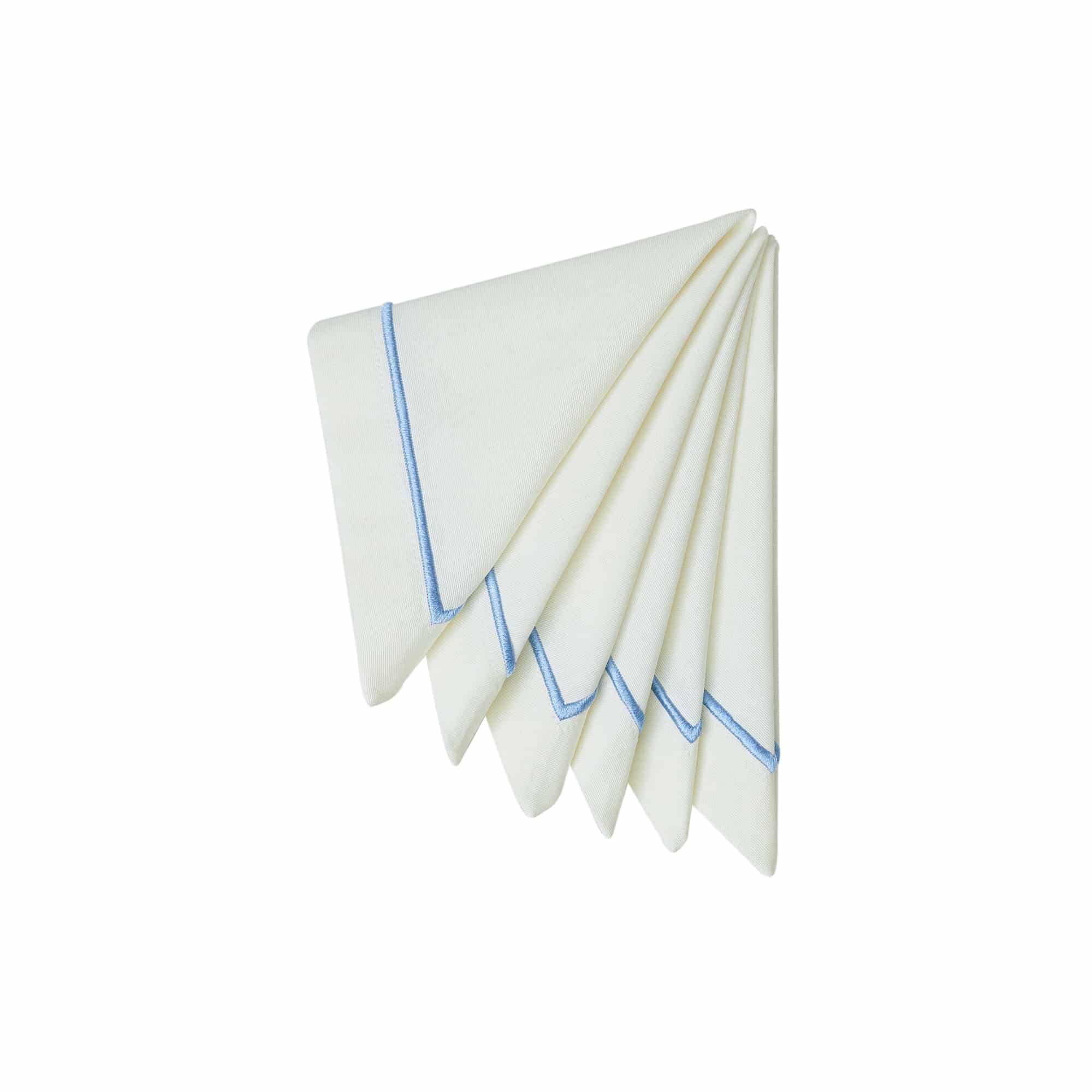 מפית Classic לבן with בהיר כחול Stripe Embroidery | סט 6 - פיית השולחן