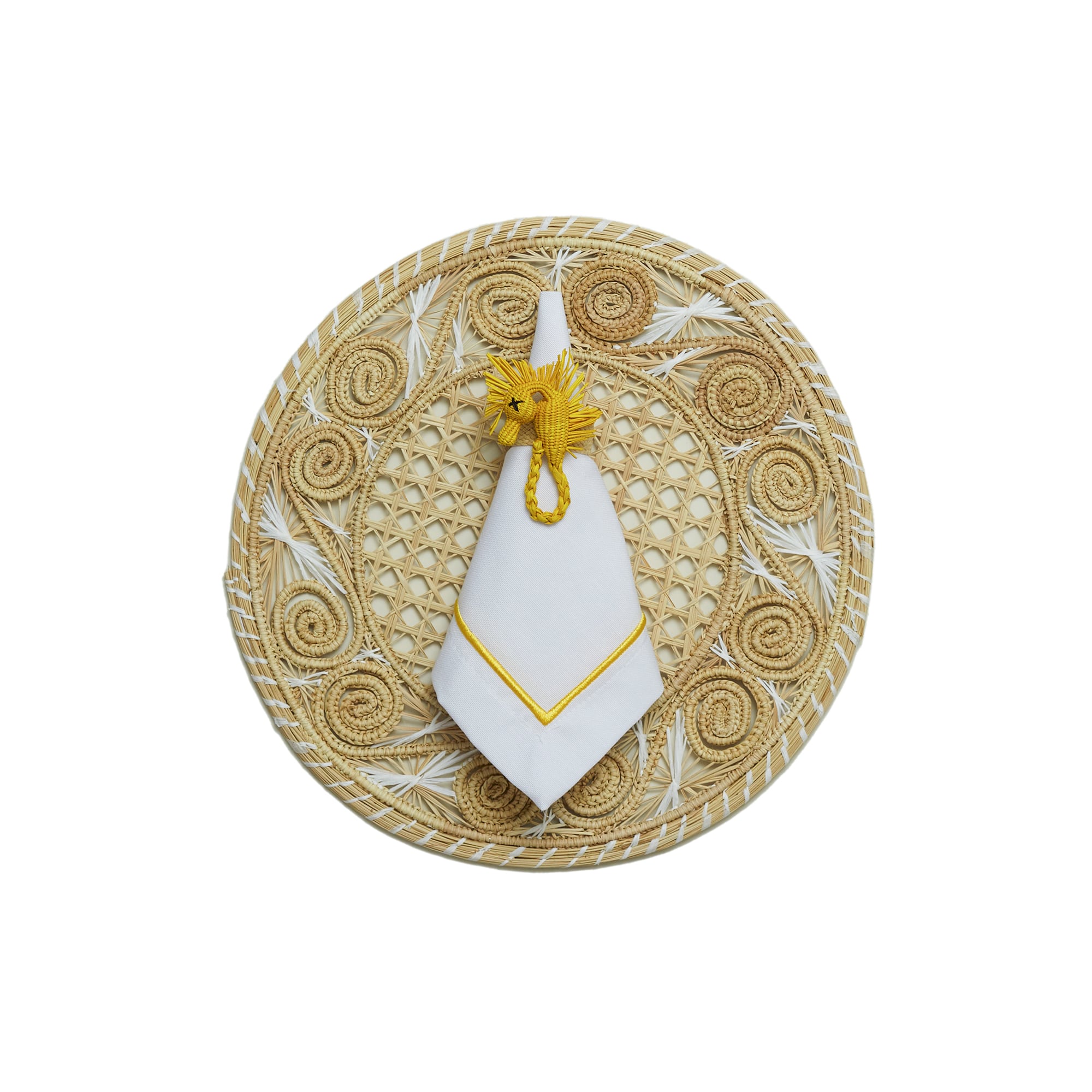 מפית Classic לבן with צהוב embroidery | סט 6 - פיית השולחן