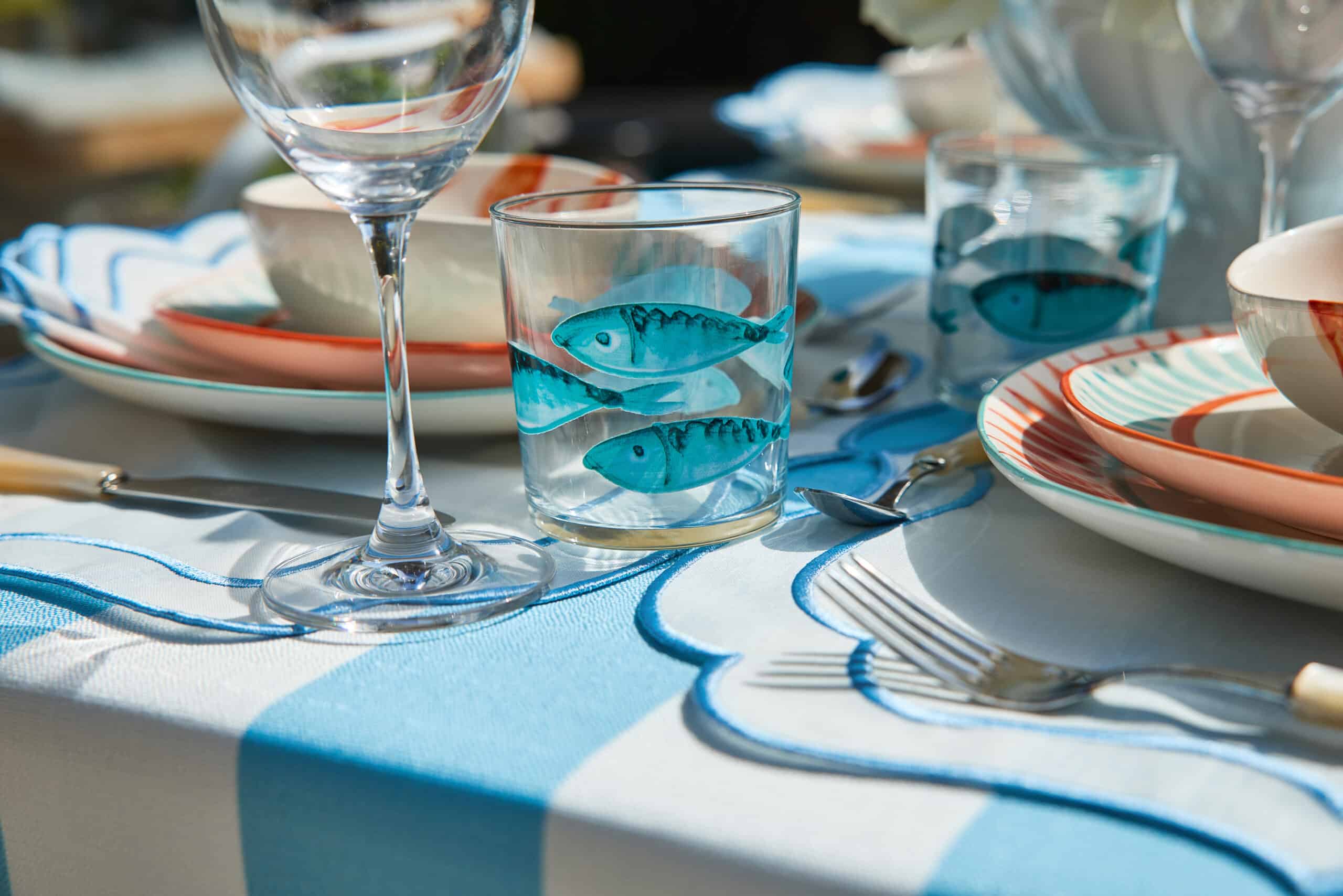 מפת שולחן בהיר כחול Stripe - פיית השולחן