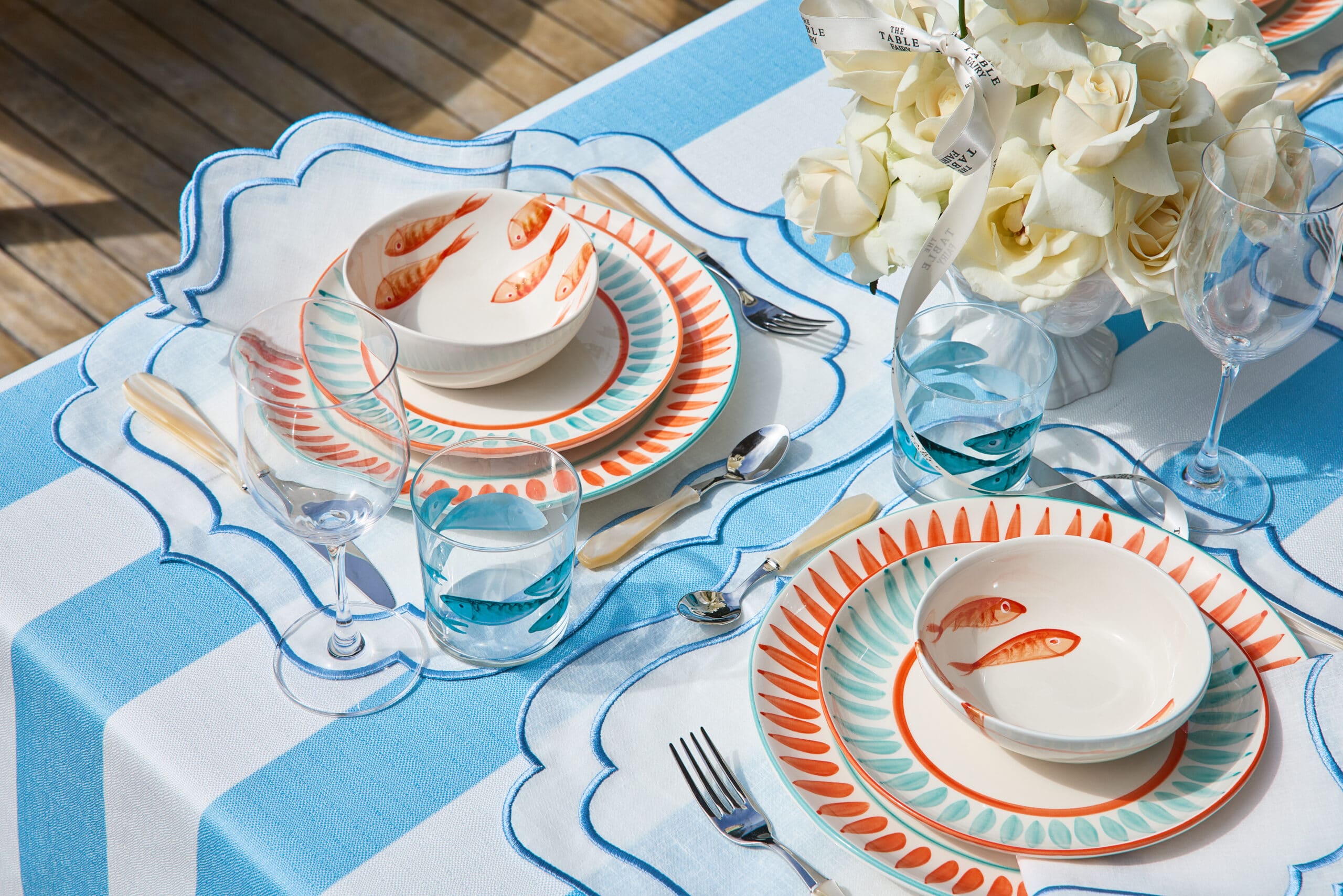 מפת שולחן בהיר כחול Stripe - פיית השולחן