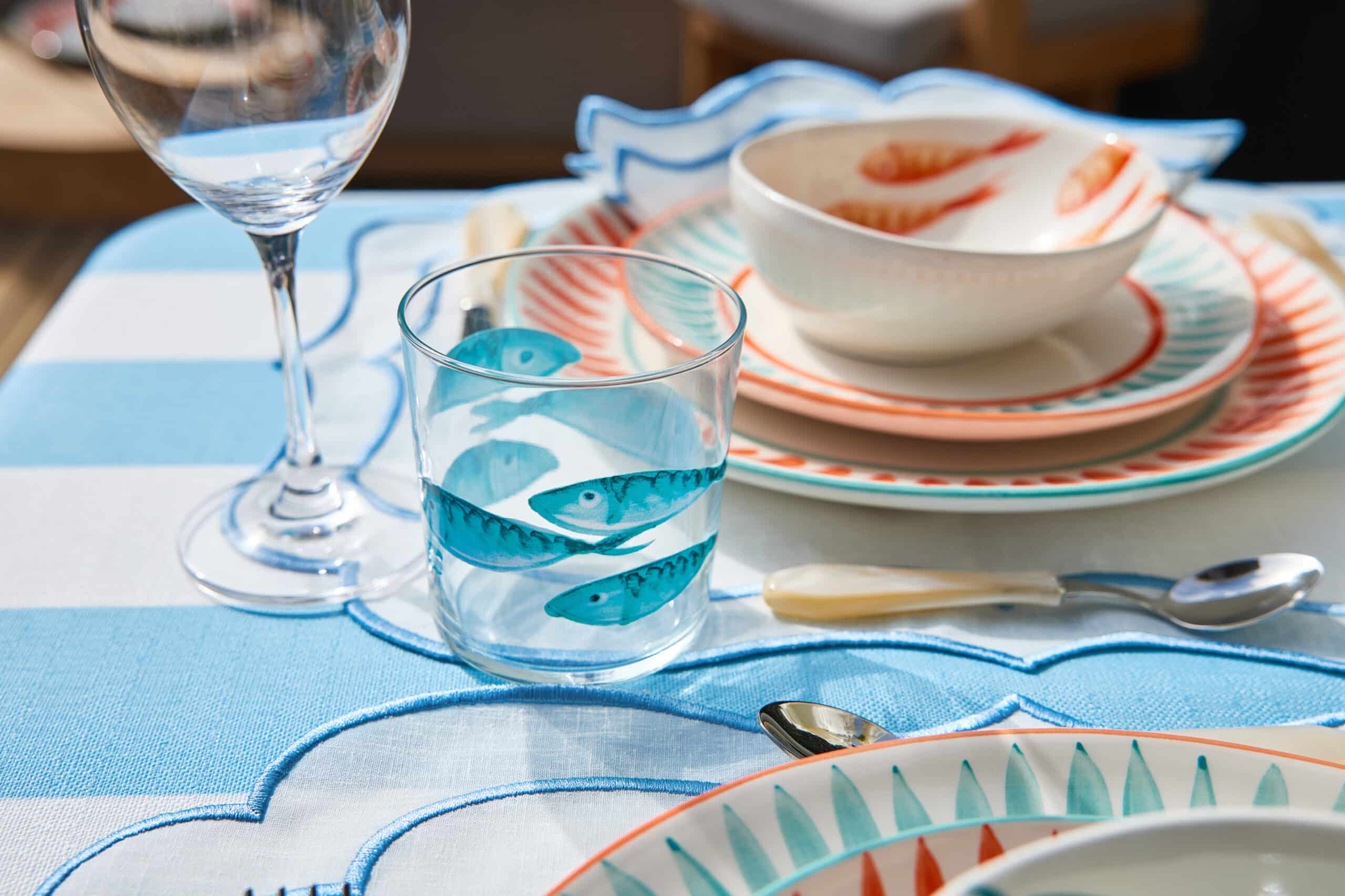 מפת שולחן בהיר כחול Stripe - פיית השולחן