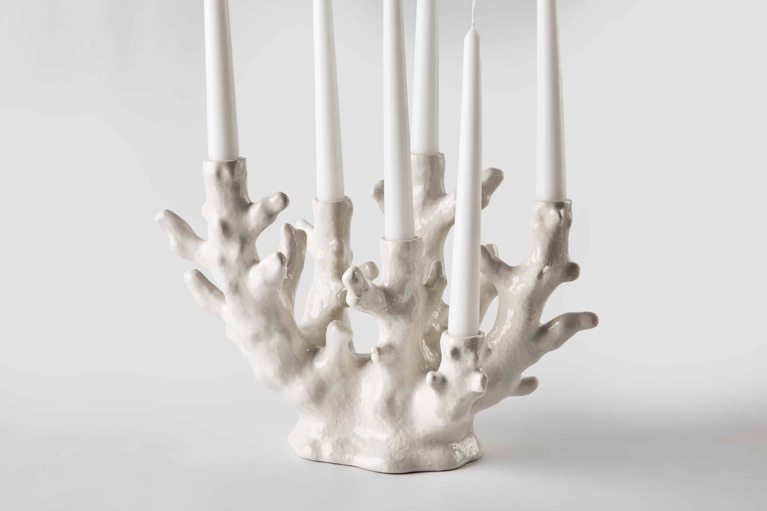 פמוט 6 קורל לבן - פיית השולחן